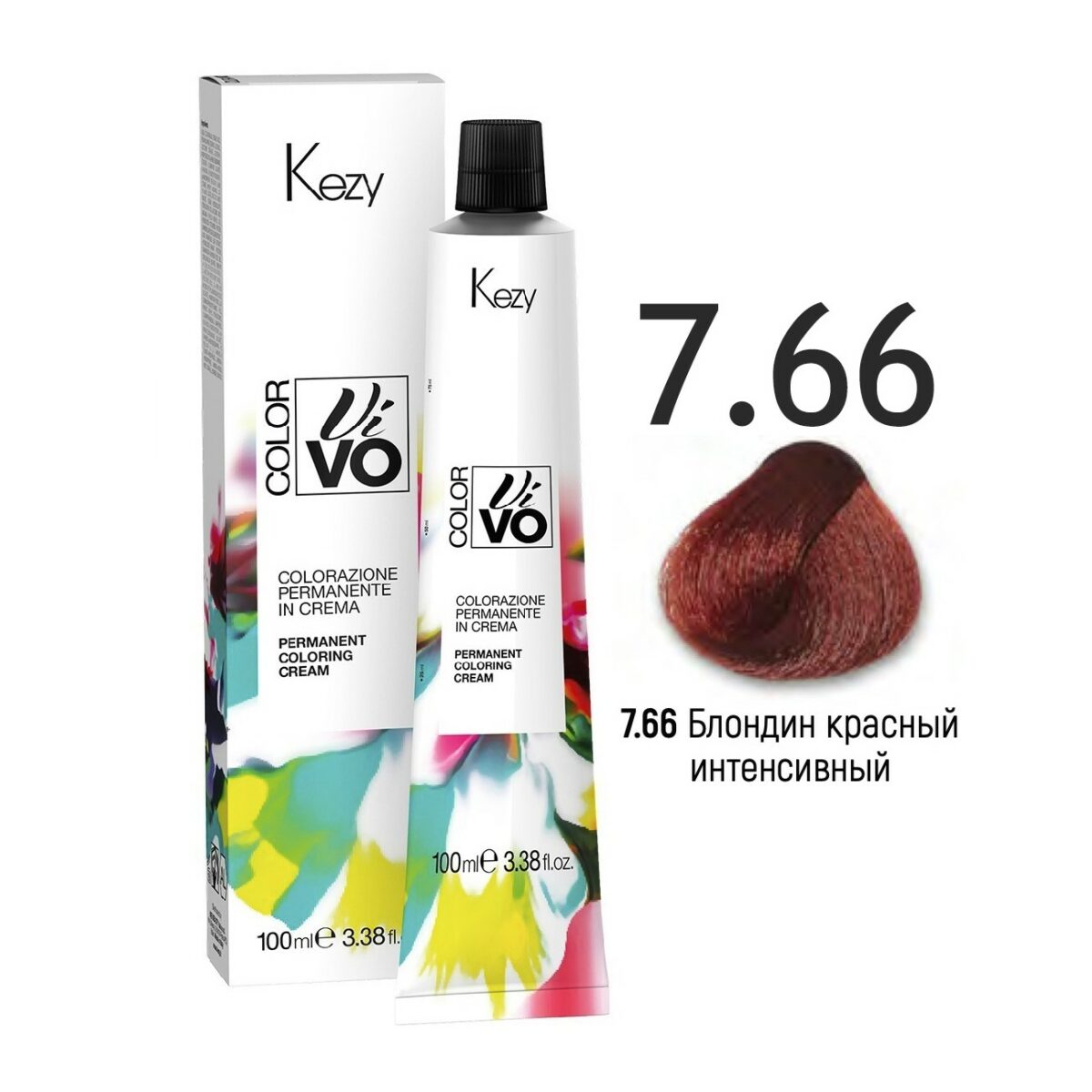 Color Vivo Перманентная крем-краска для волос 7.66 Блондин красный интенсивный 100 мл KEZY