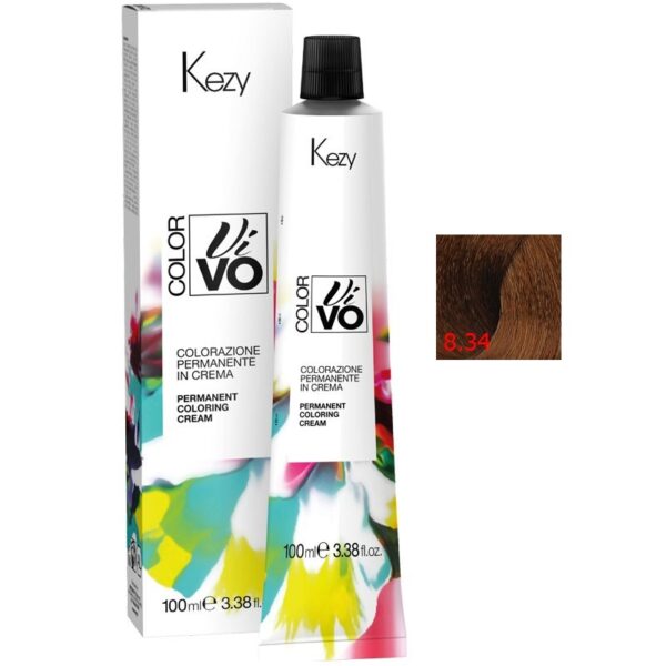 Color Vivo Перманентная крем-краска для волос 8.34 Светлый блондин табачный 100 мл KEZY