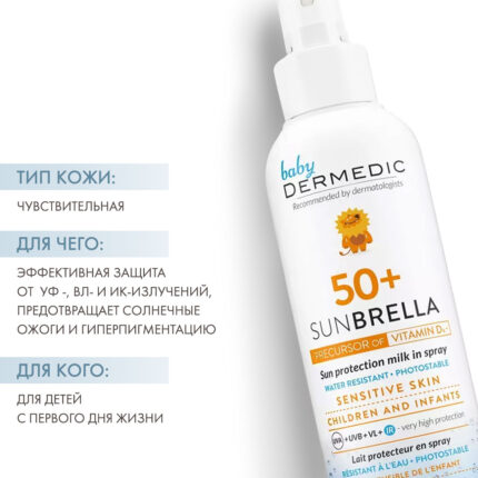 Sunbrella Sun Protection Milk In Spray For Sensitive Skin SPF50 Защитное молочко-спрей для детей 150 мл DERMEDIC