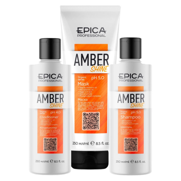 Professional Набор Amber Shine Organic шампунь 250 мл + кондиционер 250 мл + маска 250 мл EPICA