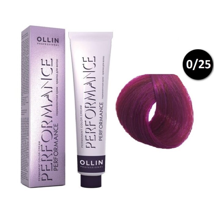 OLLIN Performance Перманентная крем-краска для волос 0/25 фиолетово-махагоновый (розовый) 60 мл — изображение 1