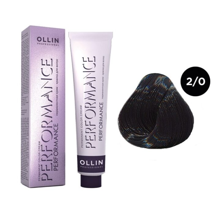 OLLIN Performance Перманентная крем-краска для волос 2/0 черный 60 мл — изображение 1