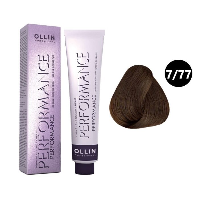 OLLIN Performance Перманентная крем-краска для волос 7/77 русый интенсивно-коричневый 60 мл — изображение 1