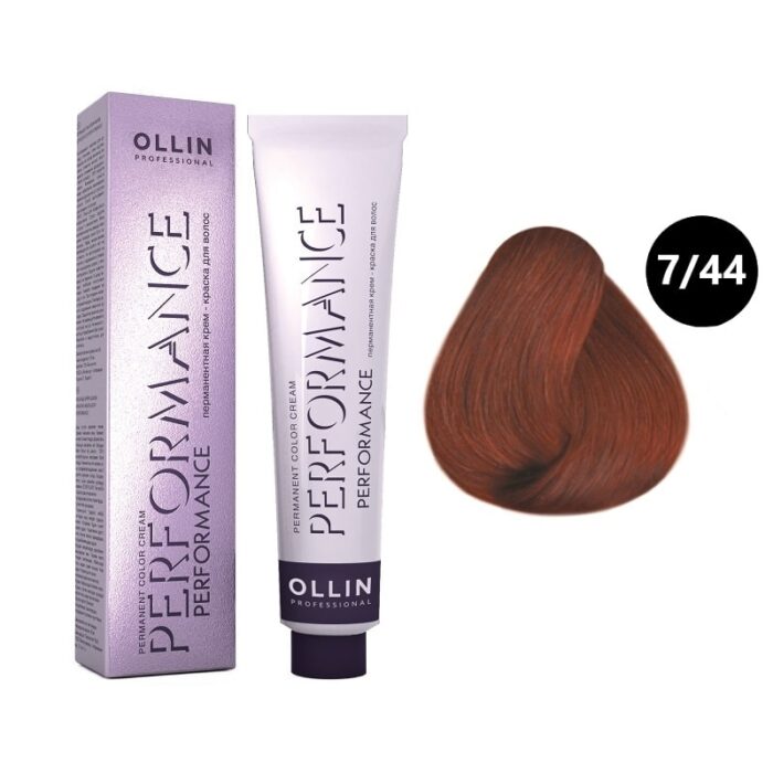OLLIN Performance Перманентная крем-краска для волос 7/44 русый интенсивно-медный 60 мл — изображение 1
