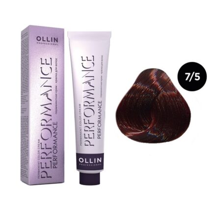 OLLIN Performance Перманентная крем-краска для волос 7/5 русый махагоновый 60 мл