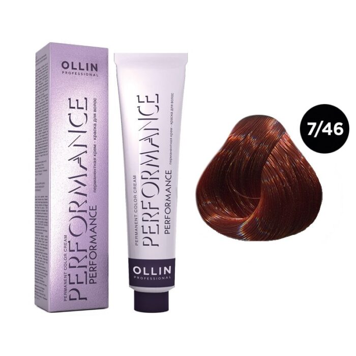 OLLIN Performance Перманентная крем-краска для волос 7/46 русый медно-красный 60 мл — изображение 1