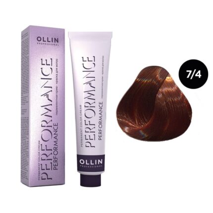 OLLIN Performance Перманентная крем-краска для волос 7/4 русый медный 60 мл