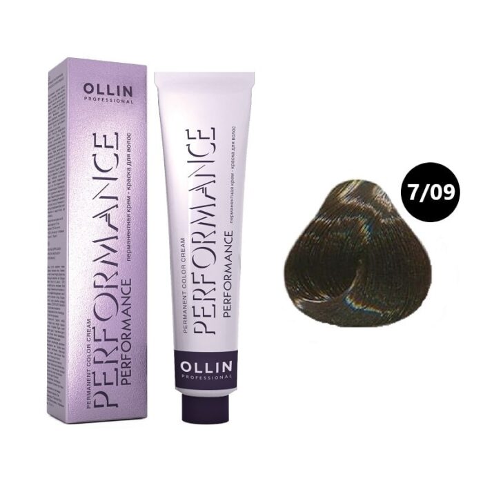OLLIN Performance Перманентная крем-краска для волос 7/09 русый прозрачно-зеленый 60 мл — изображение 1