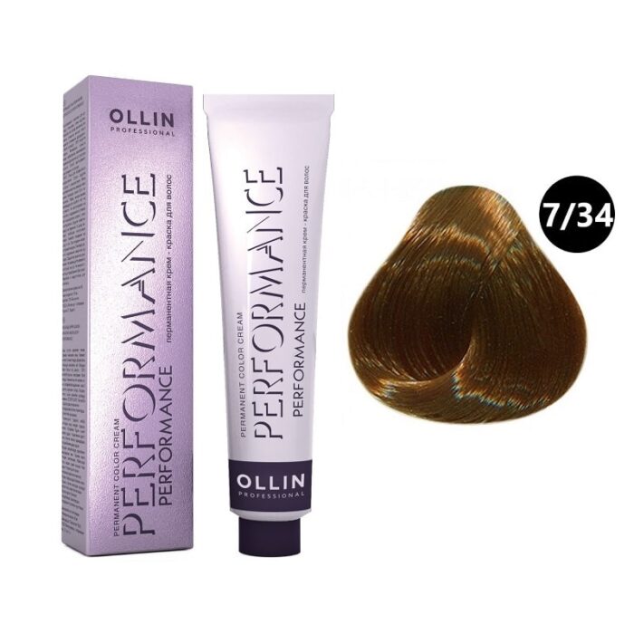 OLLIN Performance Перманентная крем-краска для волос 7/34 русый золотисто-медный 60 мл — изображение 1