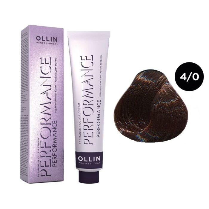 OLLIN Performance Перманентная крем-краска для волос 4/0 шатен 60 мл — изображение 1