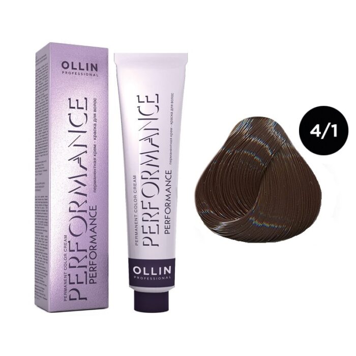 OLLIN Performance Перманентная крем-краска для волос 4/1 шатен пепельный 60 мл — изображение 1