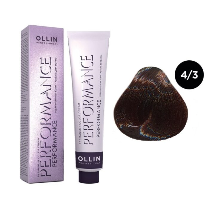 OLLIN Performance Перманентная крем-краска для волос 4/3 шатен золотистый 60 мл — изображение 1