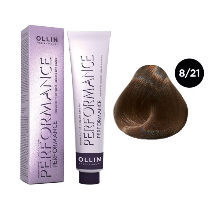 OLLIN Performance Перманентная крем-краска для волос 8/21 светло-русый фиолетово-пепельный 60 мл — изображение 1