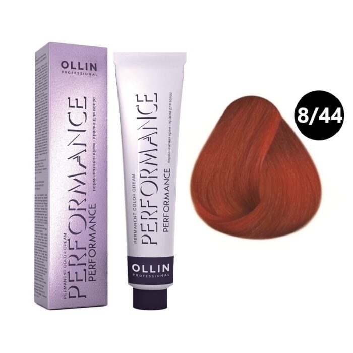 OLLIN Performance Перманентная крем-краска для волос 8/44 светло-русый интенсивно-медный 60 мл — изображение 1