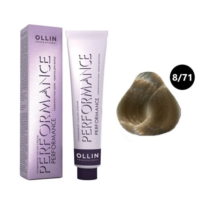 OLLIN Performance Перманентная крем-краска для волос 8/71 светло-русый коричнево-пепельный 60 мл — изображение 1