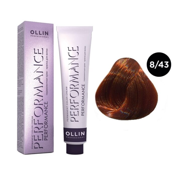 OLLIN Performance Перманентная крем-краска для волос 8/43 светло-русый медно-золотистый 60 мл — изображение 1