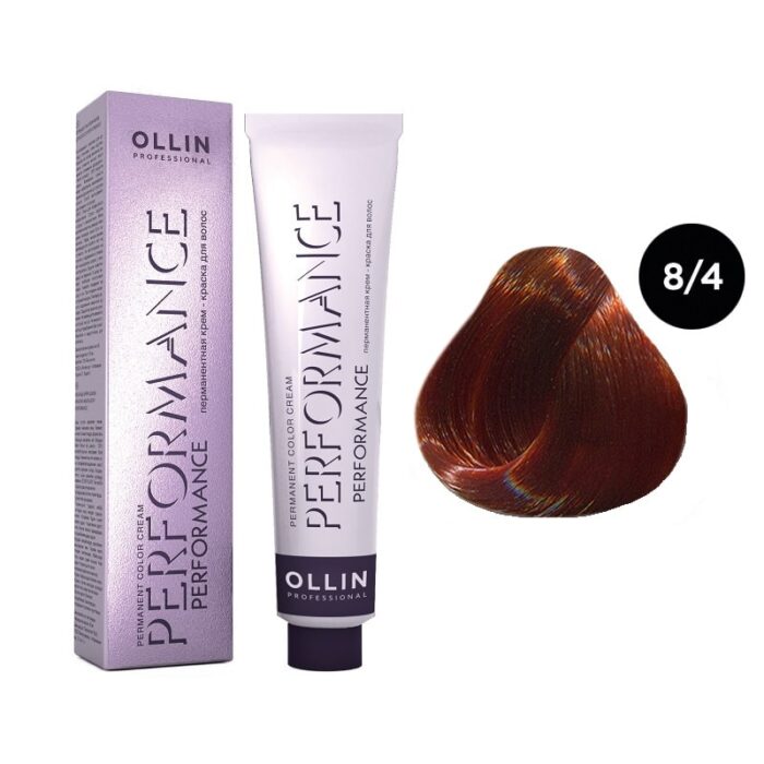 OLLIN Performance Перманентная крем-краска для волос 8/4 светло-русый медный 60 мл — изображение 1