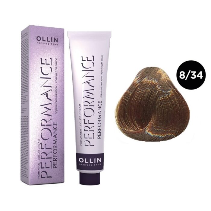 OLLIN Performance Перманентная крем-краска для волос 8/34 светло-русый золотисто-медный 60 мл — изображение 1