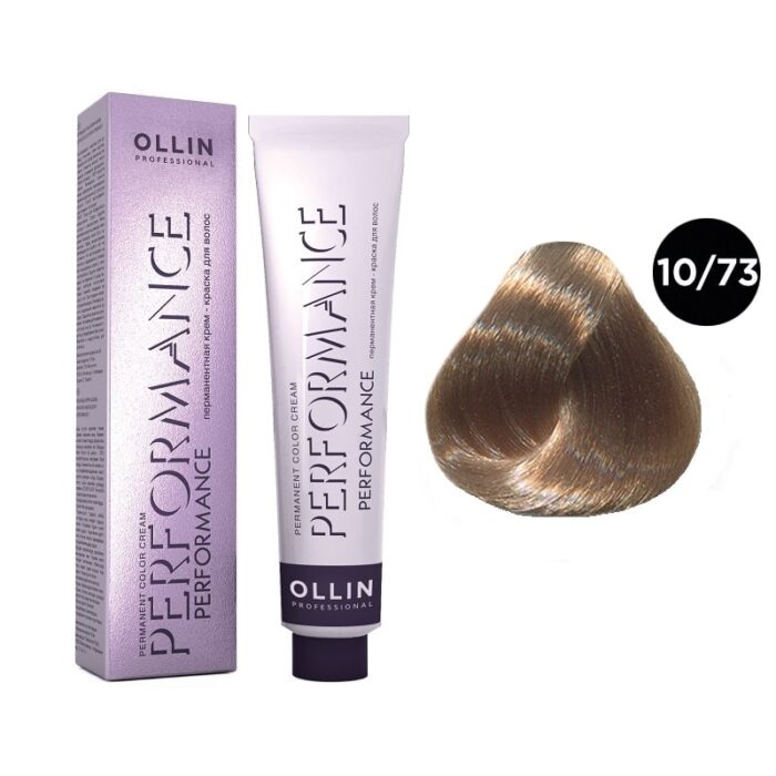 OLLIN Performance Перманентная крем-краска для волос 10/73 светлый блондин коричнево-золотистый 60 мл — изображение 1