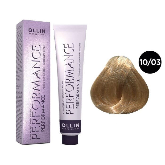 OLLIN Performance Перманентная крем-краска для волос 10/03 светлый блондин прозрачно-золотистый 60 мл — изображение 1
