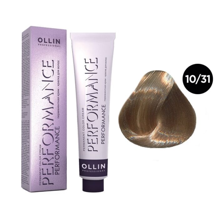OLLIN Performance Перманентная крем-краска для волос 10/31 светлый блондин золотисто-пепельный 60 мл — изображение 1