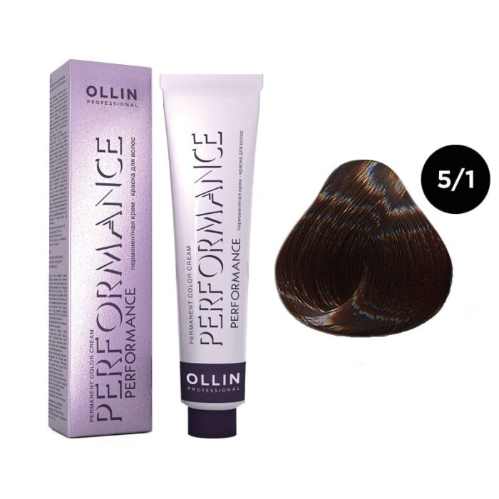 OLLIN Performance Перманентная крем-краска для волос 5/1 светлый шатен пепельный 60 мл — изображение 1