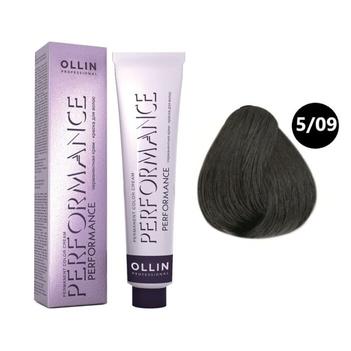 OLLIN Performance Перманентная крем-краска для волос 5/09 светлый шатен прозрачно-зеленый 60 мл — изображение 1