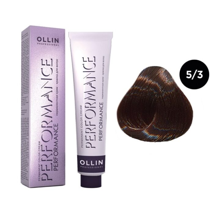 OLLIN Performance Перманентная крем-краска для волос 5/3 светлый шатен золотистый 60 мл — изображение 1