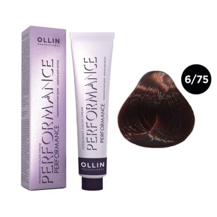 OLLIN Performance Перманентная крем-краска для волос 6/75 темно-русый коричнево-махагоновый 60 мл