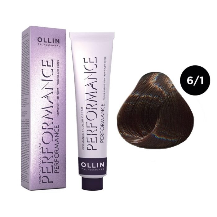 OLLIN Performance Перманентная крем-краска для волос 6/1 темно-русый пепельный 60 мл — изображение 1