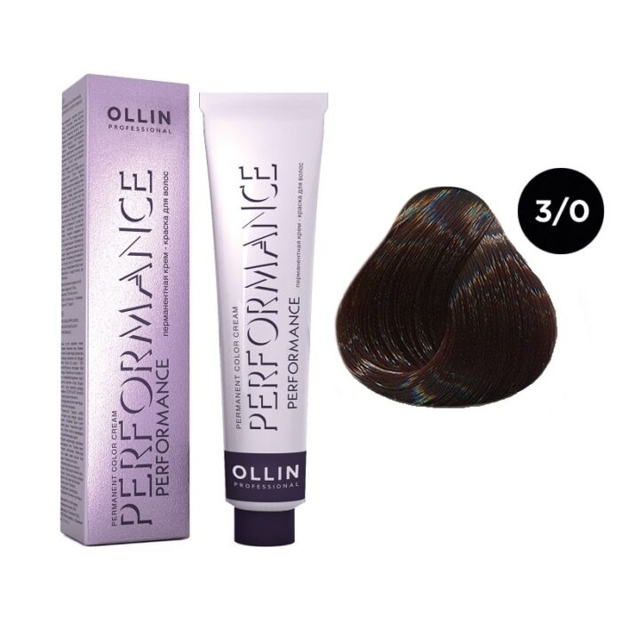 OLLIN Performance Перманентная крем-краска для волос 3/0 темный шатен 60 мл — изображение 1